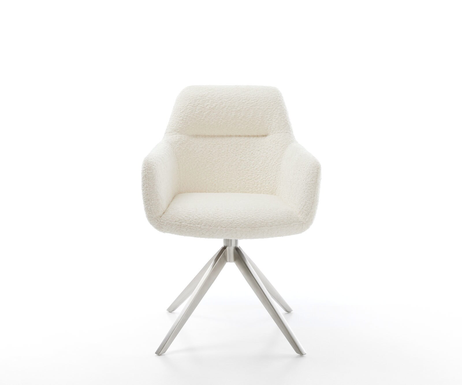 Chaise-pivotante Pejo-Flex bouclé blanc pied croisé large acier inoxydable brossé pivotement sur 360° fonction bascule ressorts ensachés 1