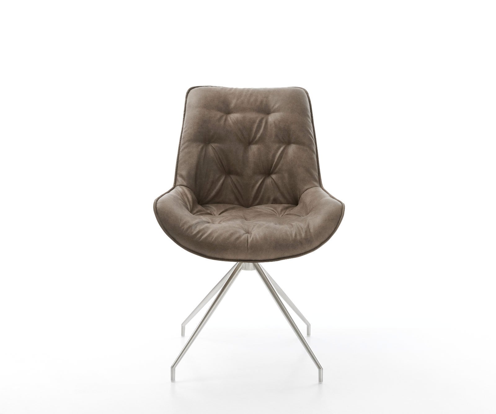 Chaise-de-salle-à-manger Taimi-Flex microvelours taupe vintage pied croisé conique acier inoxydable brossé 2 Chaise-de-salle-à-manger Taimi-Flex microvelours taupe vintage pied croisé conique acier inoxydable brossé 2