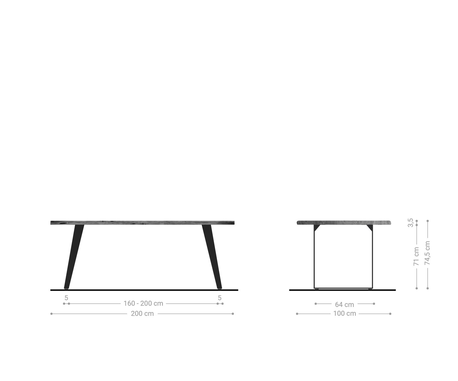 Esstisch Edge 200x100 Akazie Braun Metall Schräg Live-Edge 9