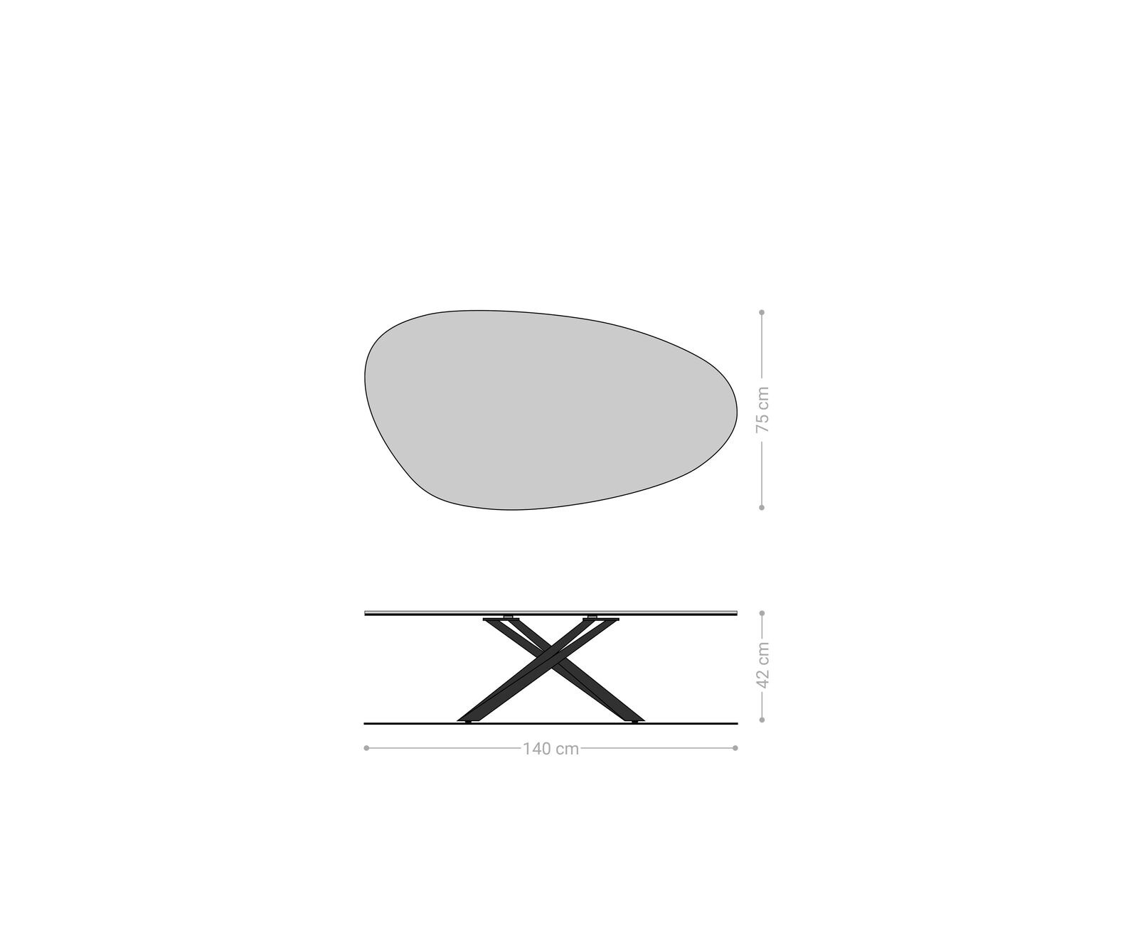 Table basse Edge ovale 140x75 cm céramique béton gris Sarity métal noir 6