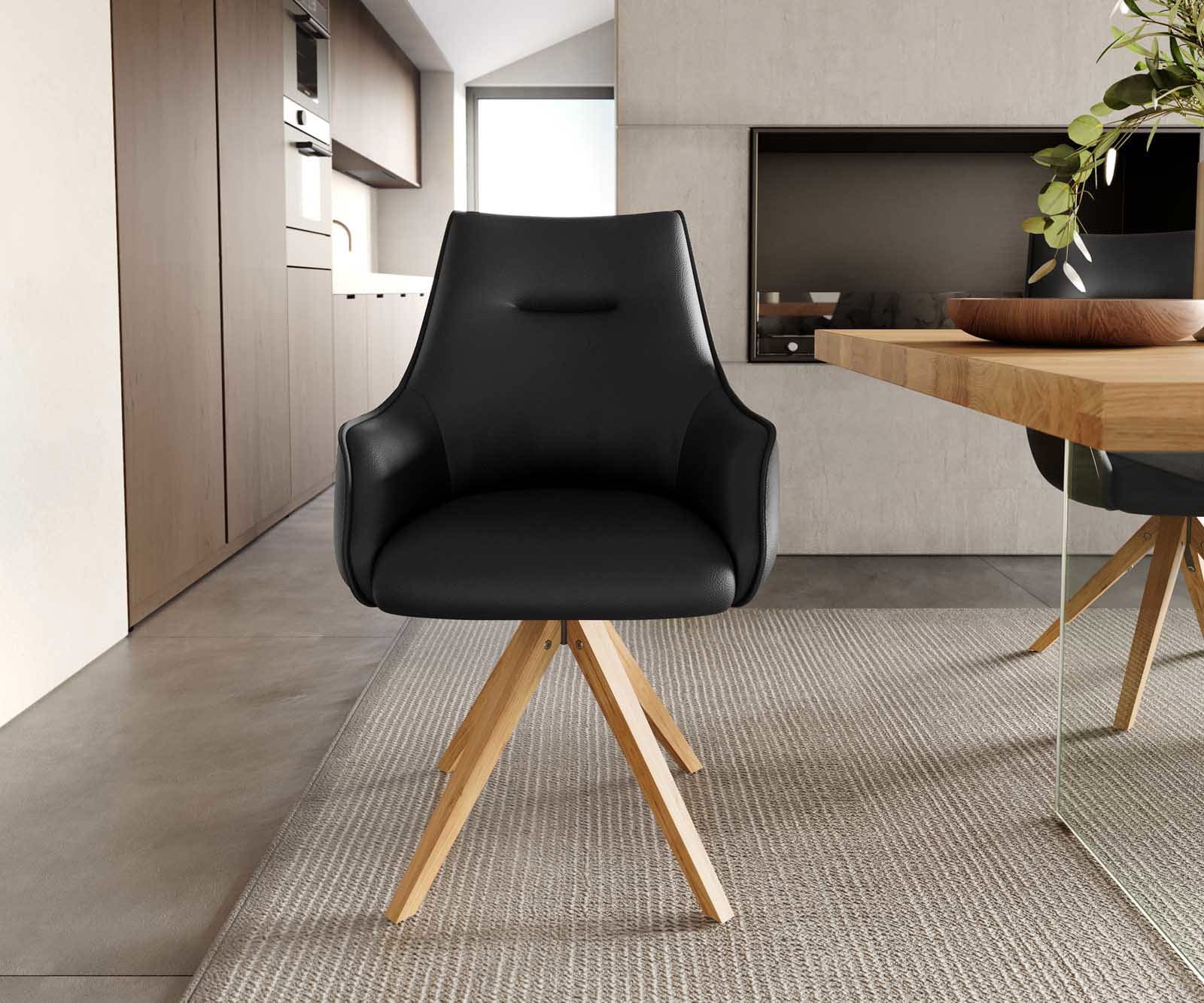 Drehstuhl Alja-Flex mit Armlehnen Echt-Leder Schwarz Holzgestell kantig Natur 180° drehbar Taschenfederkern 1 Drehstuhl Alja-Flex mit Armlehnen Echt-Leder Schwarz Holzgestell kantig Natur 180° drehbar Taschenfederkern 1