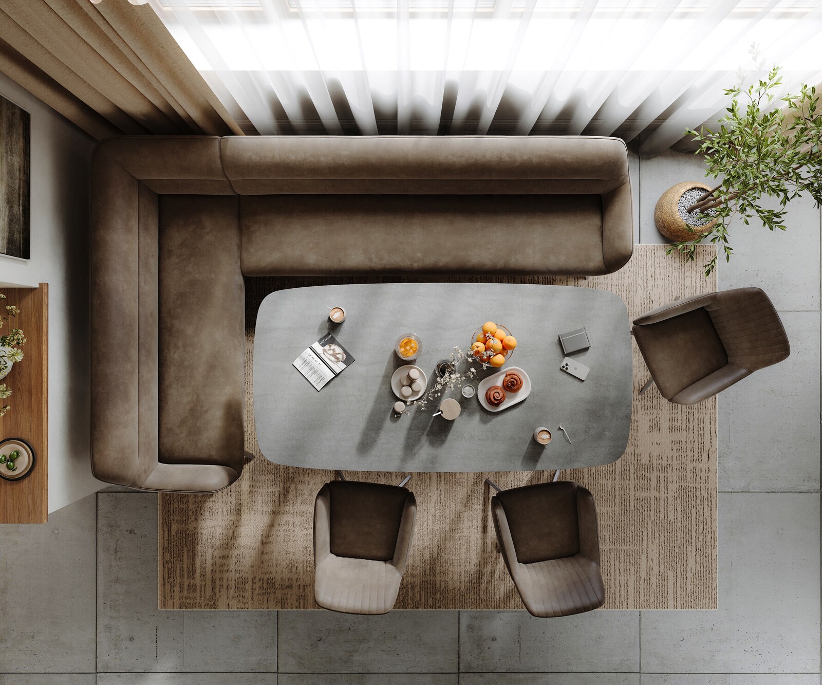 Esszimmerbank Taya-Flex 285x190 cm Mikrofaser Taupe Vintage Kreuzgestell kantig Graphit Taschenfederkern Rechts 5