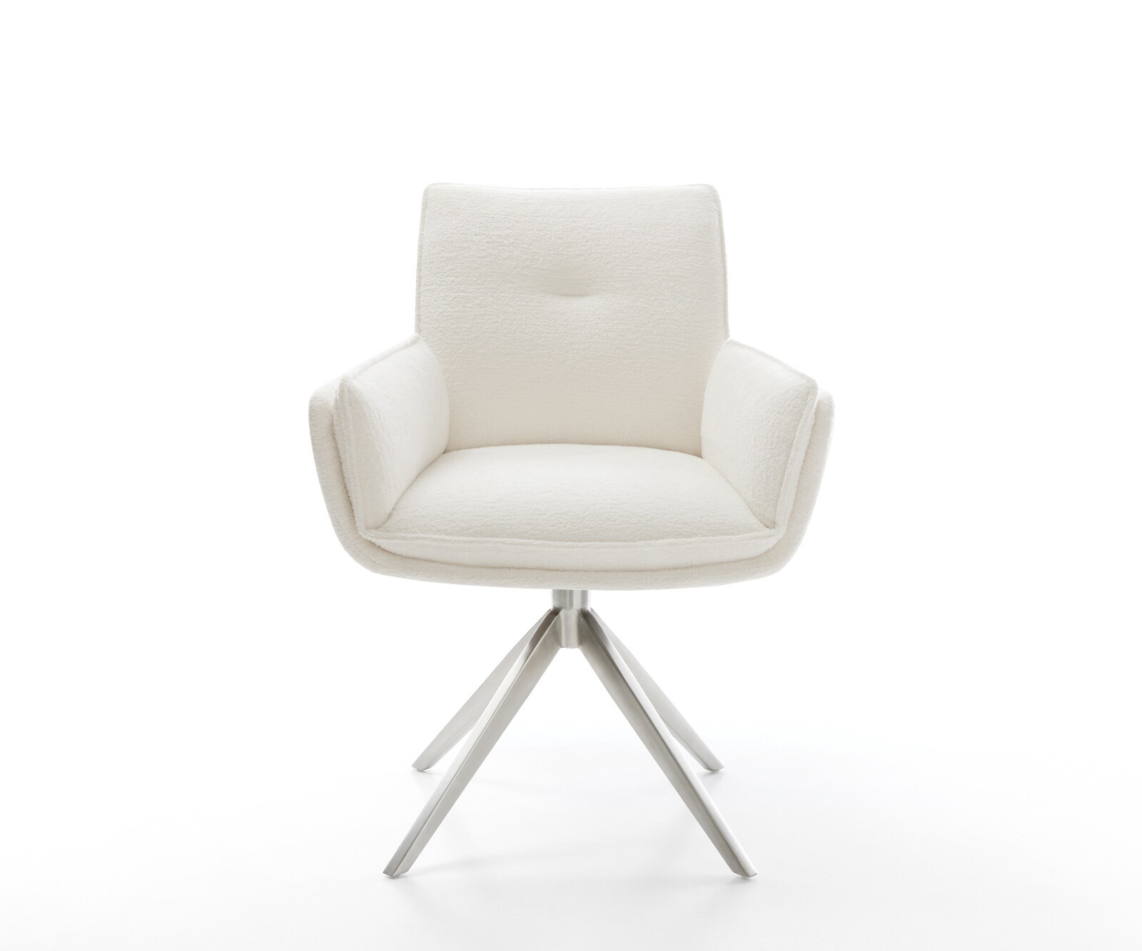Drehstuhl Nela-Flex Bouclé Soft Beige Kreuzgestell breit Edelstahl 360° drehbar Wippfunktion 1
