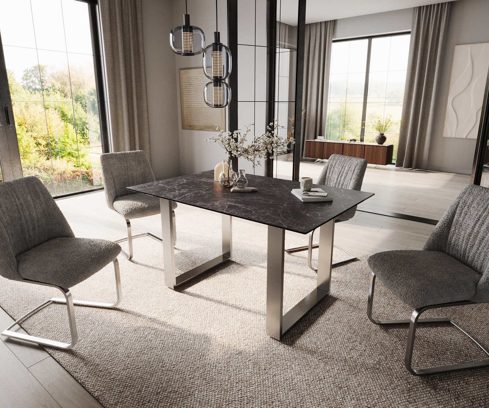 Esstisch Edge 140x90 Keramik Laminam®Nero Greco Anthrazit Edelstahl Schmal 5