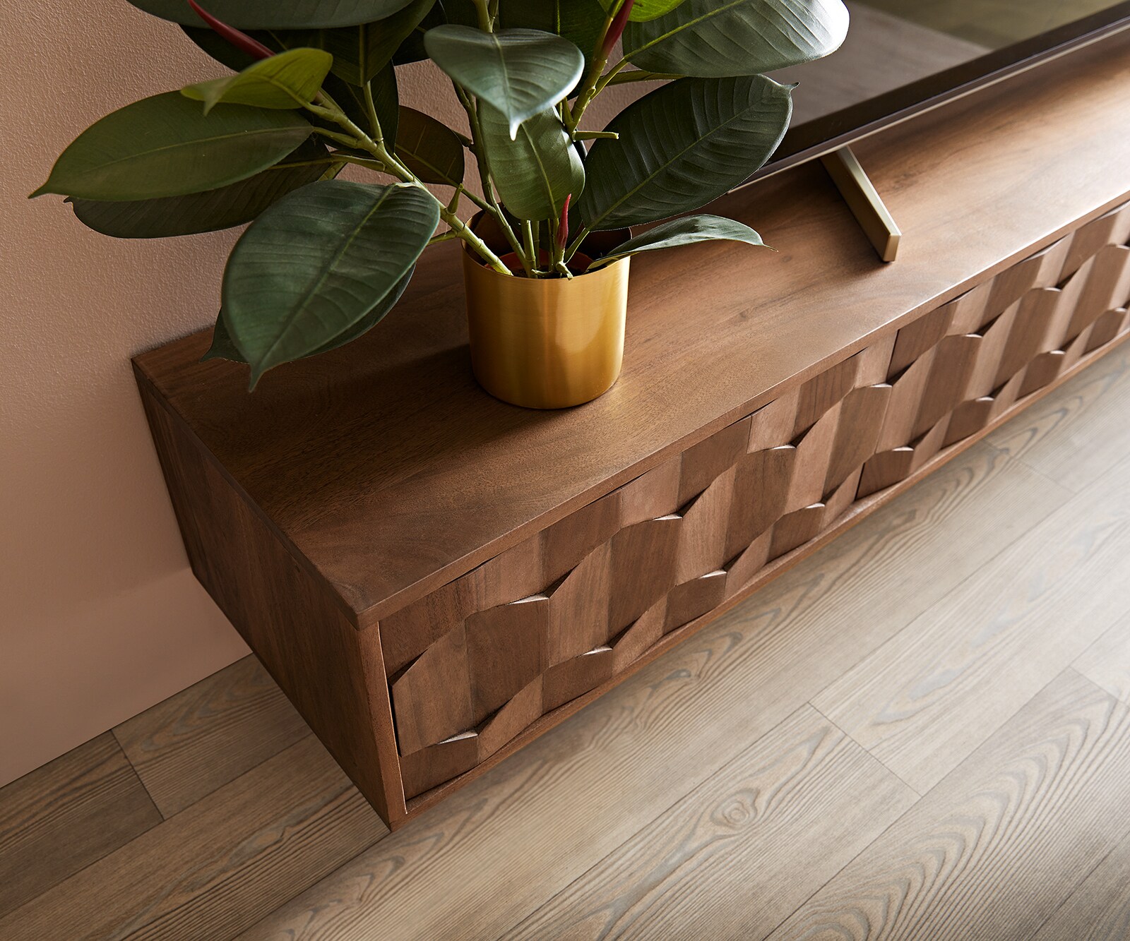 Lowboard Fevo 200 cm Akazie Braun 4 Türen schwebend 4 Lowboard Fevo 200 cm Akazie Braun 4 Türen schwebend 4