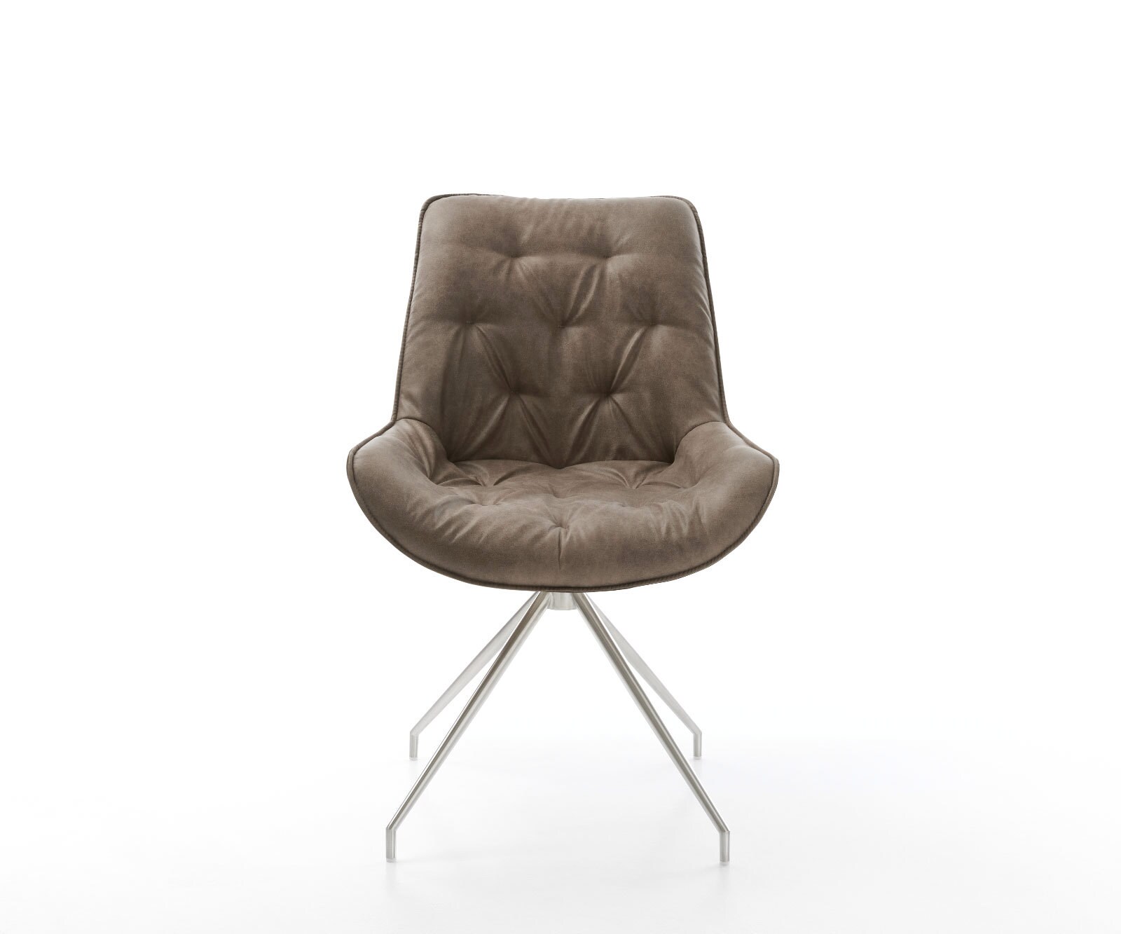 Chaise-de-salle-à-manger Taimi-Flex microvelours taupe vintage pied croisé conique acier inoxydable brossé 1