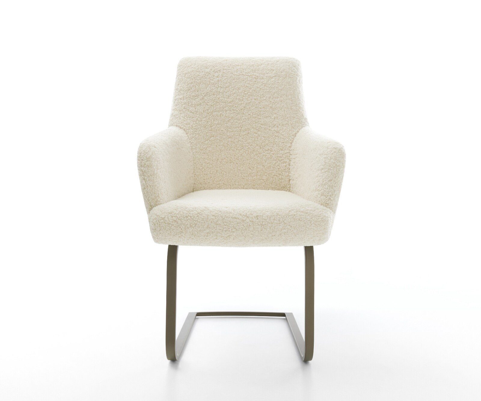 Freischwinger Heira-Flex mit Armlehnen Teddystoff Beige Freischwinger flach Effektfinish Titan Taschenfederkern 1