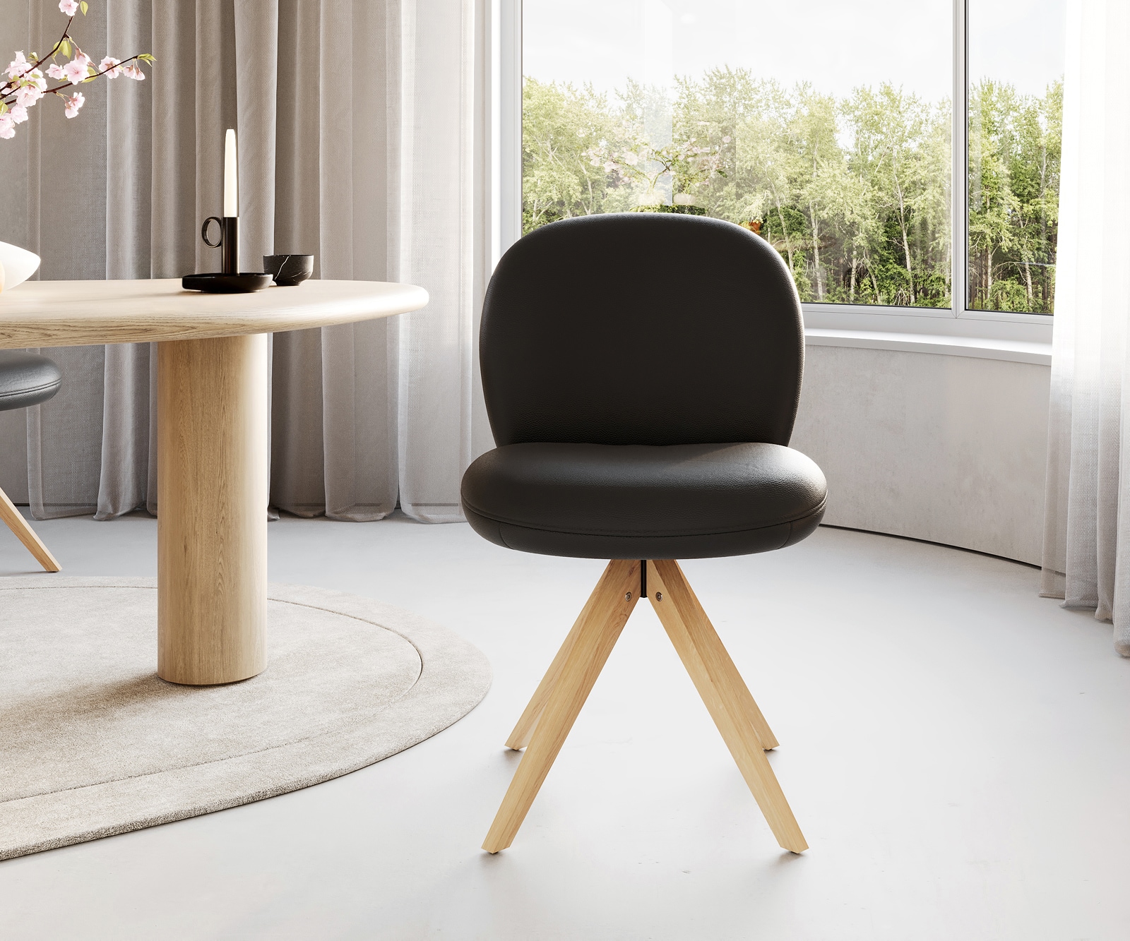 Drehstuhl Nube-Flex Echt-Leder Schwarz Holzgestell kantig Natur 180° drehbar Taschenfederkern 2 Drehstuhl Nube-Flex Echt-Leder Schwarz Holzgestell kantig Natur 180° drehbar Taschenfederkern 2