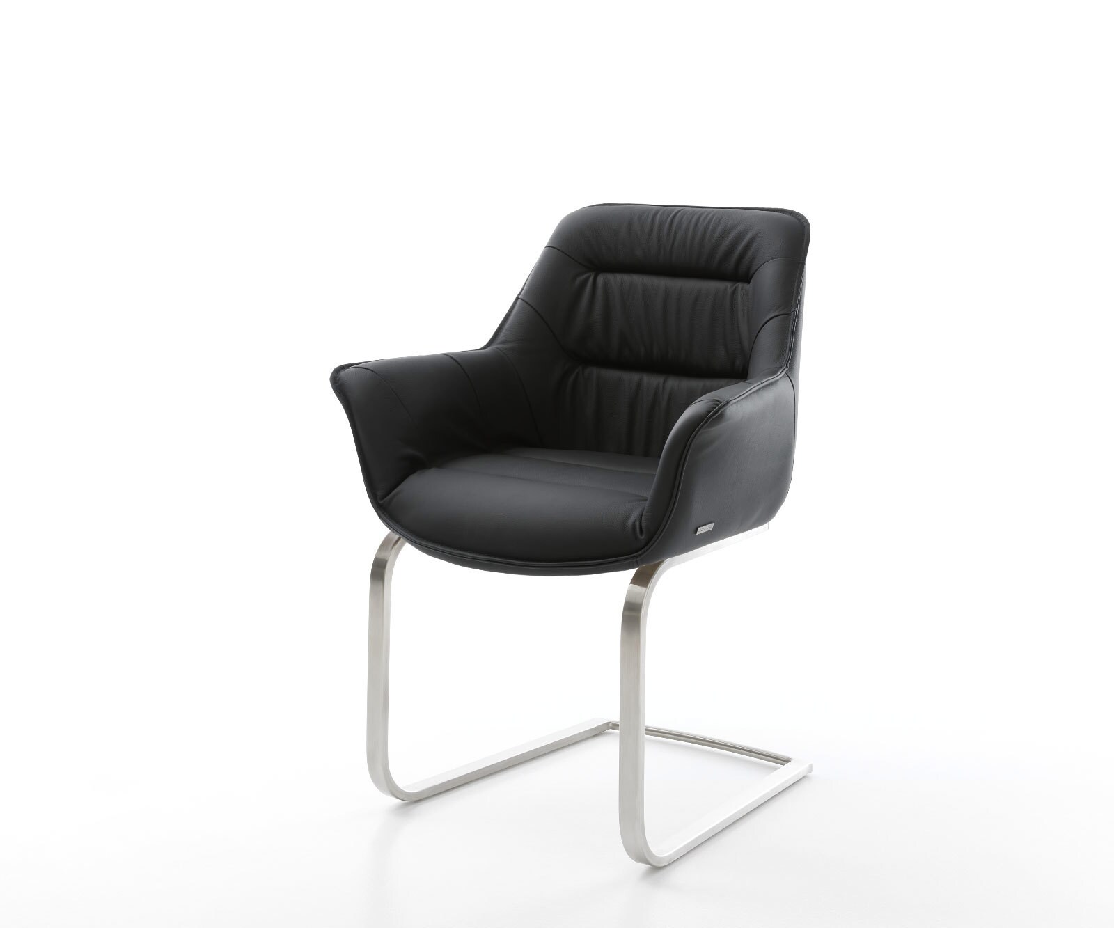 Schwingstuhl Kaira-Flex Echt-Leder Schwarz Freischwinger flach Edelstahl