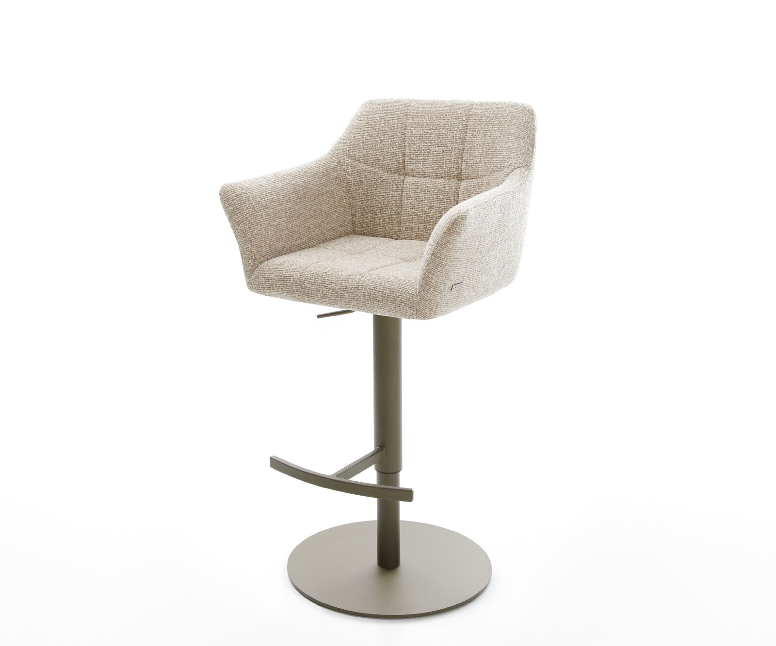 Chaise-de-bar Yulo-Flex Tissu tissé doux Beige Pied pivotant réglable en hauteur couleur titane Couleur titane