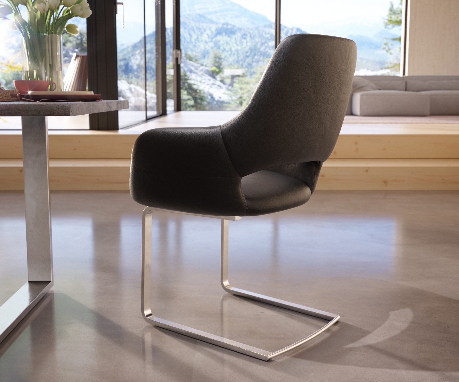 Freischwinger Yago-Flex mit Armlehnen Echt-Leder Schwarz Freischwinger flach Edelstahl Taschenfederkern 4 Freischwinger Yago-Flex mit Armlehnen Echt-Leder Schwarz Freischwinger flach Edelstahl Taschenfederkern 4