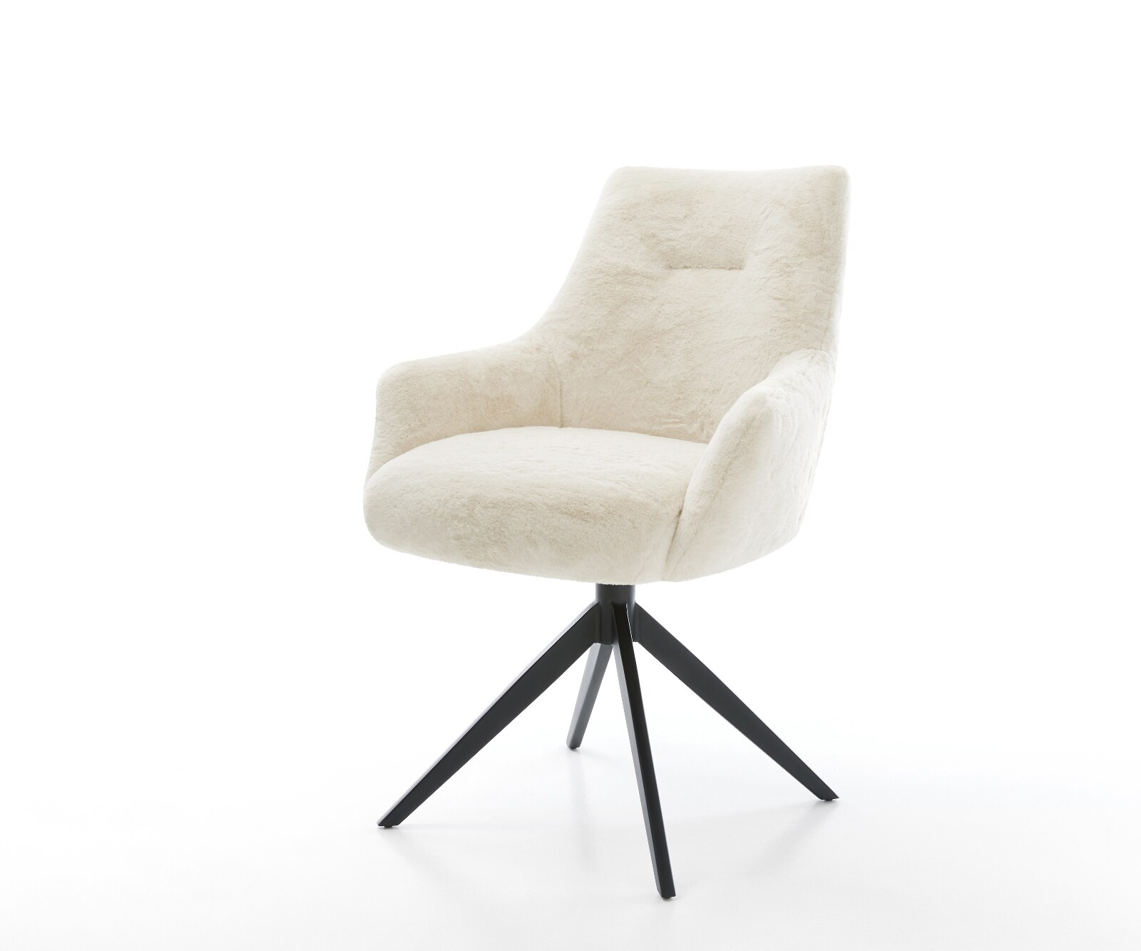 Chaise-pivotante Alja-Flex avec accoudoirs peluche crème-blanc pied croisé large noir pivotement sur 360° fonction bascule resorts ensachés 1