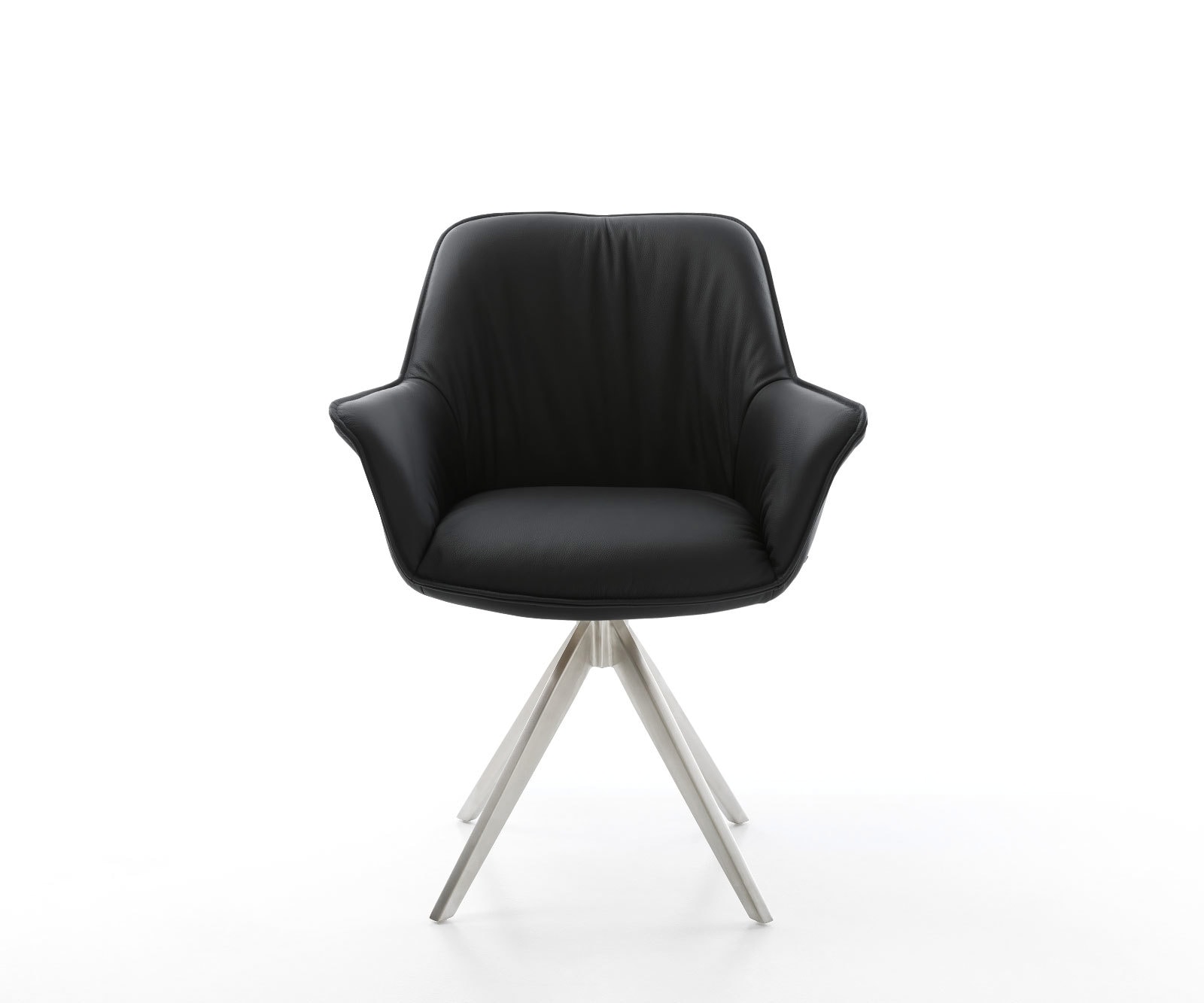 Esszimmerstuhl Keila-Flex mit Armlehnen Echt-Leder Schwarz Kreuzgestell kantig Edelstahl 2 Esszimmerstuhl Keila-Flex mit Armlehnen Echt-Leder Schwarz Kreuzgestell kantig Edelstahl 2