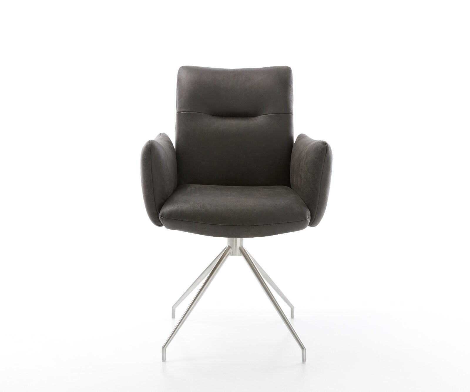 Chaise-pivotante Jova-Flex avec accoudoirs microvelours anthracite vintage pied croisé conique acier inoxydable brossé pivotement sur 180° ressorts ensachés 2