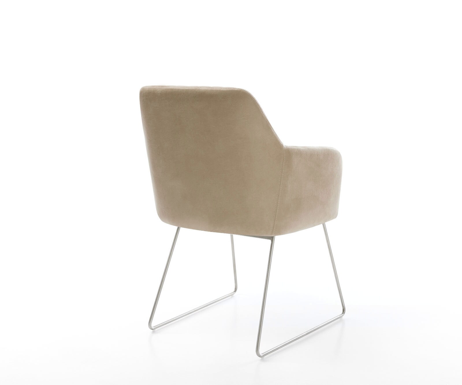 Chaise-de-salle-à-manger Greg-Flex microvelours beige vintage pied trapèze acier inoxydable brossé ressorts ensachés 4