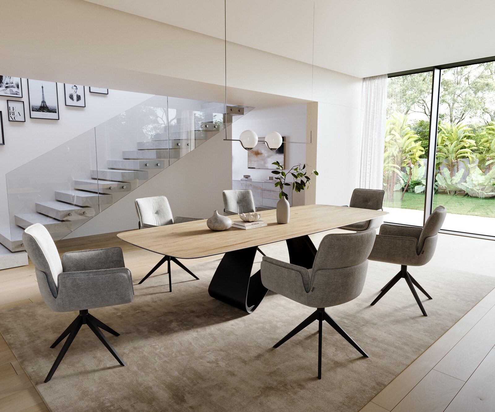 Esstisch Edge Boot 300x120 cm Keramik Laminam® Sabbia Eichefarbig W-Gestell Metall Schwarz 5