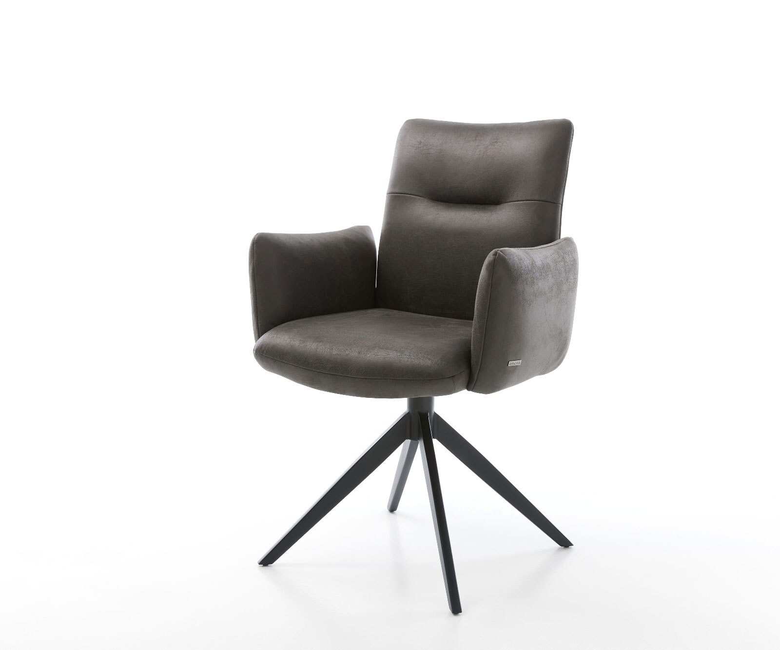 Drehstuhl Jova-Flex mit Armlehnen Mikrofaser Anthrazit Vintage Kreuzgestell breit Schwarz 360° drehbar Wippfunktion Taschenfederkern 1