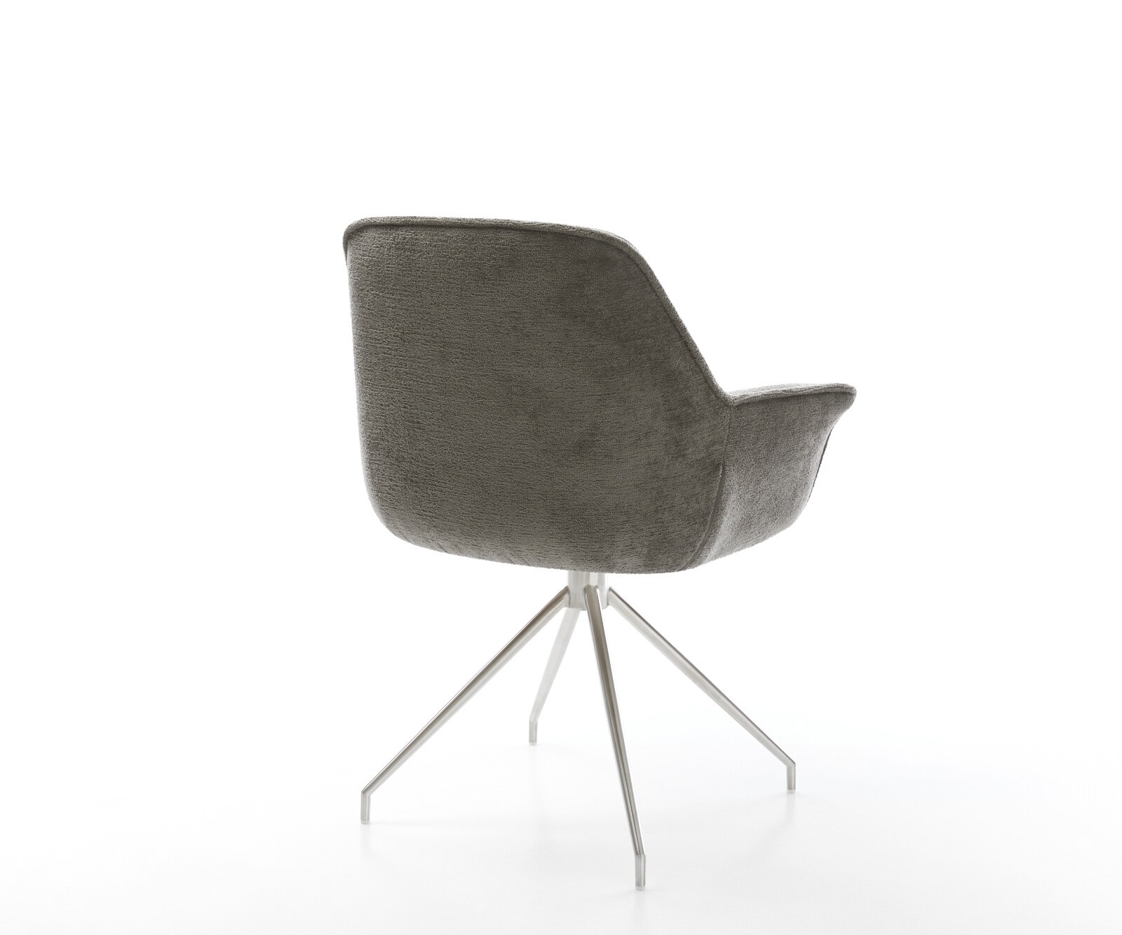Chaise-de-salle-à-manger Keila-Flex avec accoudoirs bouclé doux couleur boue pied croisé conique acier inoxydable 5