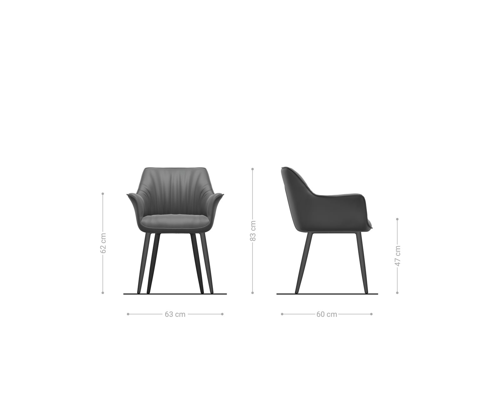 Chaise-de-salle-à-manger Keila-Flex avec accoudoirs tissu structuré doux gris 4 pieds coniques acier inoxydable 6