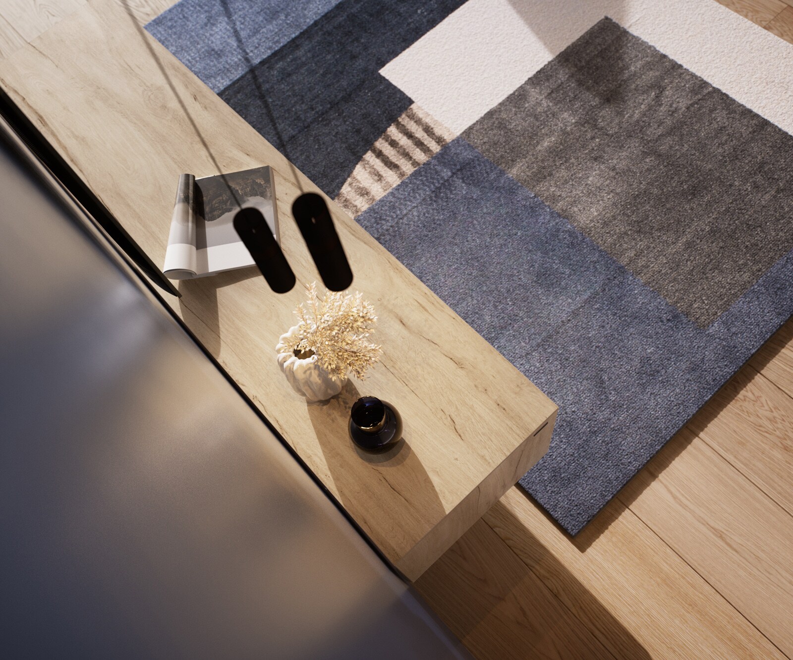Meuble-TV Cuor 220 cm Céramique Laminam® Sabbia Teinte chêne 1 Clapet 2 Tiroirs Flottant 5