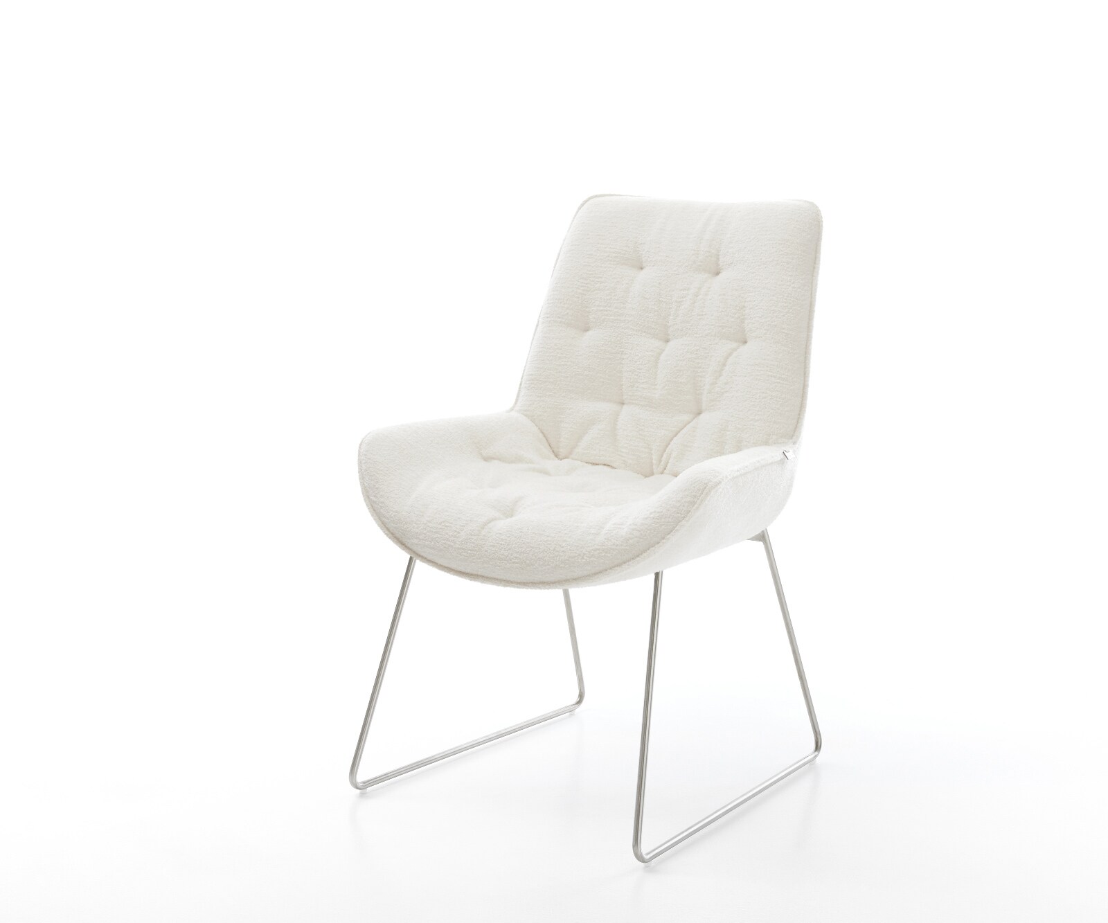 Esszimmerstuhl Taimi-Flex Bouclé Soft Beige Kufengestell Edelstahl 1