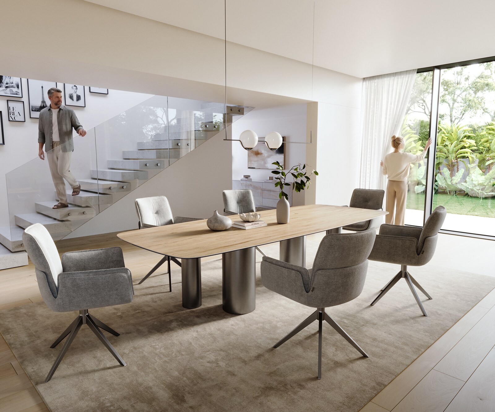 Esstisch Edge Boot 300x120 cm Keramik Laminam® Sabbia Eichefarbig Pilier Edelstahl Graphit 5