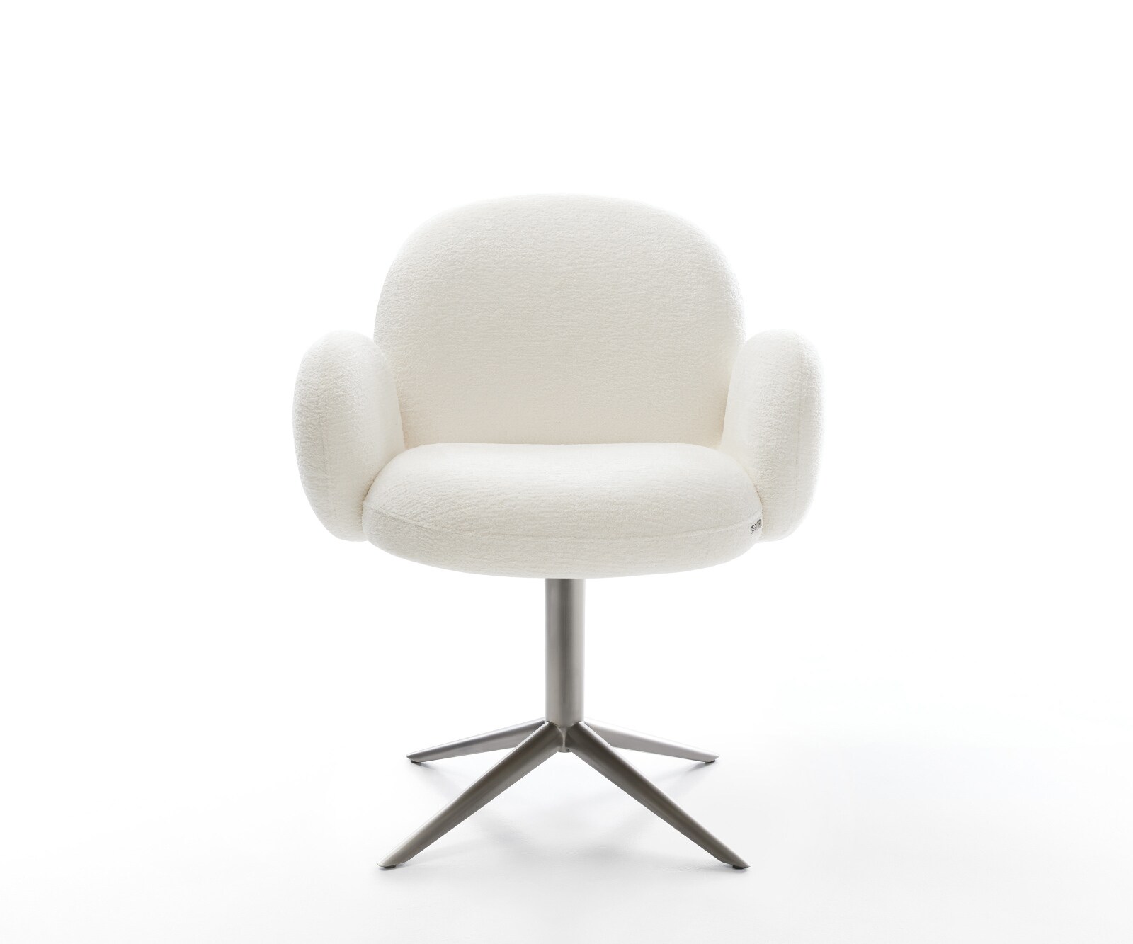 Chaise-pivotante Nube-Flex avec accoudoirs bouclé doux beige pied de chaise 4 branches grafiete pivotement sur 360° fonction bascule resorts ensachés 1