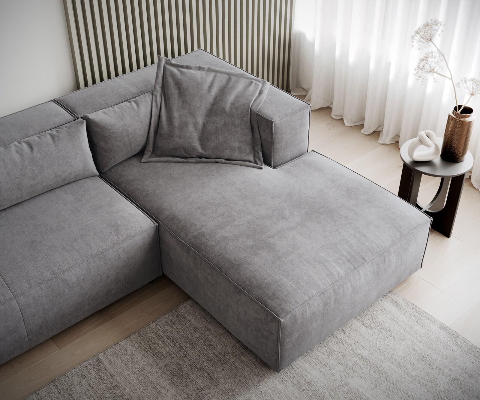 Canapé-d'angle Brom 260 x 175 cm microfibre gris recamière à droite 5
