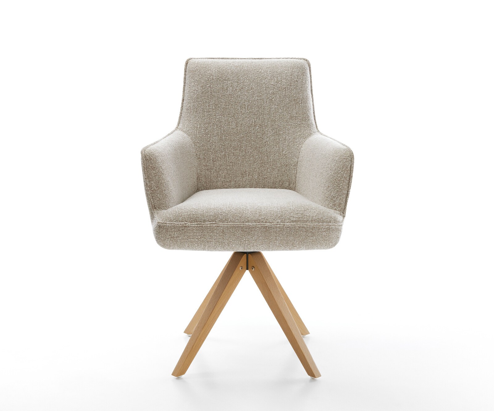 Drehstuhl Heira-Flex mit Armlehnen Webstoff Soft Beige Holzgestell kantig Natur 180° drehbar Taschenfederkern 1