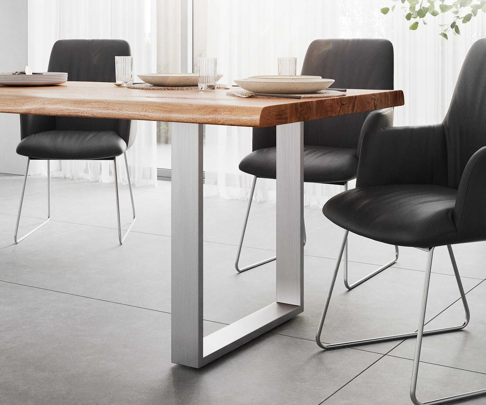 Esstisch Edge 260x100 XL Akazie Natur Edelstahl Schmal Live-Edge 5