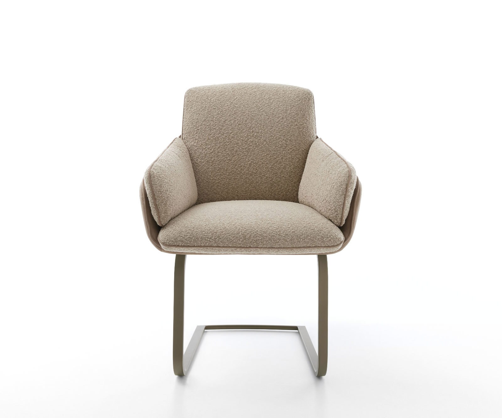 Cantilever Luan-Flex avec accoudoirs tissu mixte couleur boue pied cantilever plat aspect titane 1