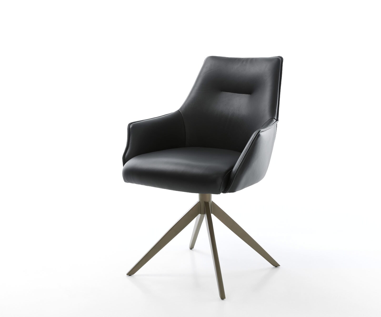 Drehstuhl Alja-Flex mit Armlehnen Echt-Leder Schwarz Kreuzgestell breit Effektfinish Titan 360° drehbar Taschenfederkern 1