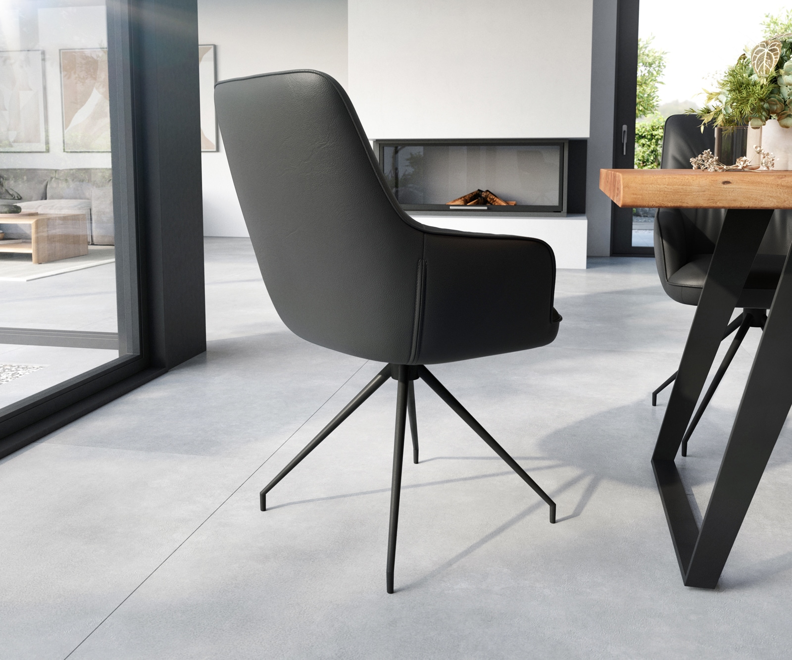 Esszimmerstuhl Zelia-Flex mit Armlehnen Echt-Leder Schwarz Kreuzgestell konisch Schwarz Taschenfederkern 5
