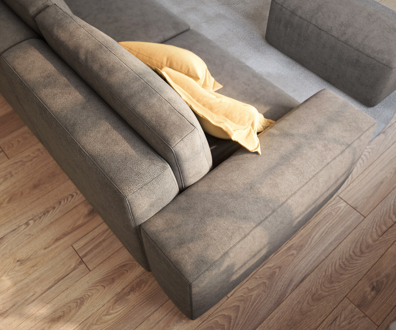 Big canapé Lanzo 230x95 cm microfibre brun kaki avec pouf 4