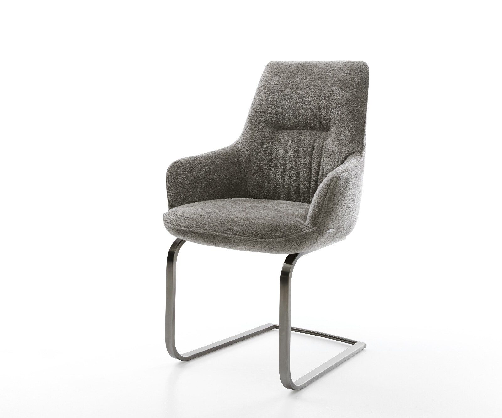 Freischwinger Zelia-Flex mit Armlehnen Bouclé Soft Schlamm Freischwinger flach Edelstahl Taschenfederkern