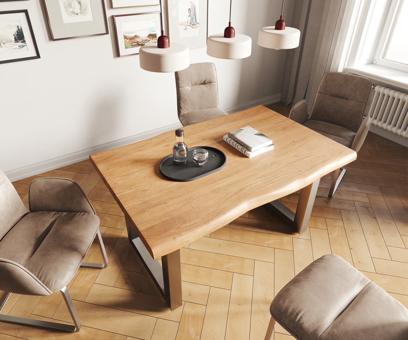 Esstisch Edge 140x90 XL Akazie Natur Edelstahl Breit Live-Edge 3 Esstisch Edge 140x90 XL Akazie Natur Edelstahl Breit Live-Edge 3