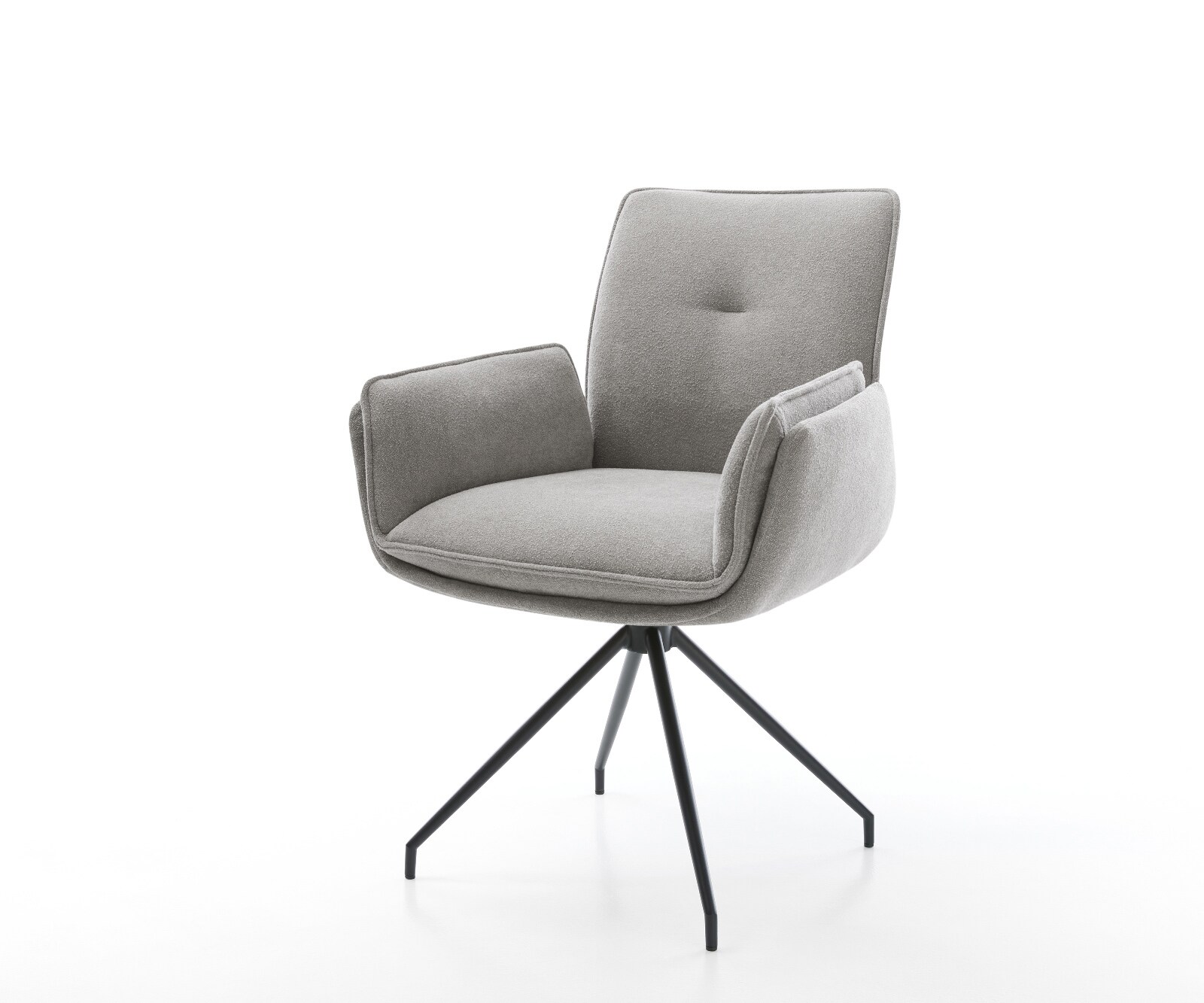 Chaise-de-salle-à-manger Nela-Flex tissu structuré doux gris pied croisé conique noir
