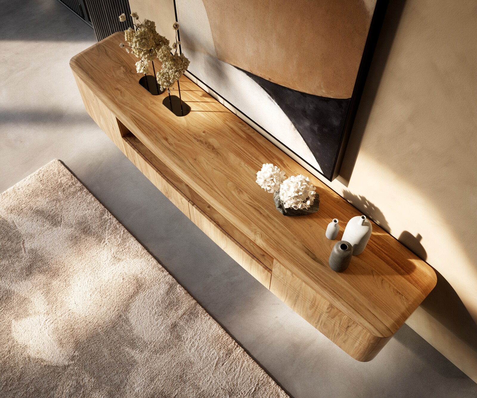 Meuble-TV Nagaru 240 cm acacia Aura 2 portes 2 tiroirs 1 compartiment flottant
Lowboard Nagaru 240 cm Acacia Aura 2 portes 2 tiroirs 1 compartiment flottant 3