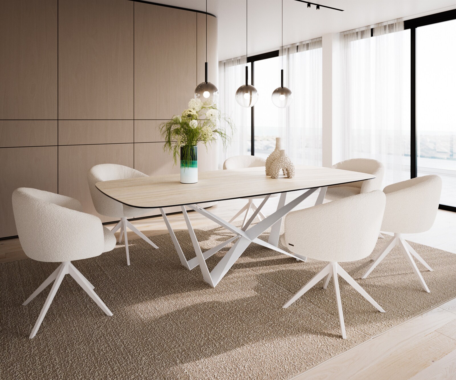 Table à manger Edge Boot 240x120 cm Céramique Travertin Naturel Spider Métal Blanc 3