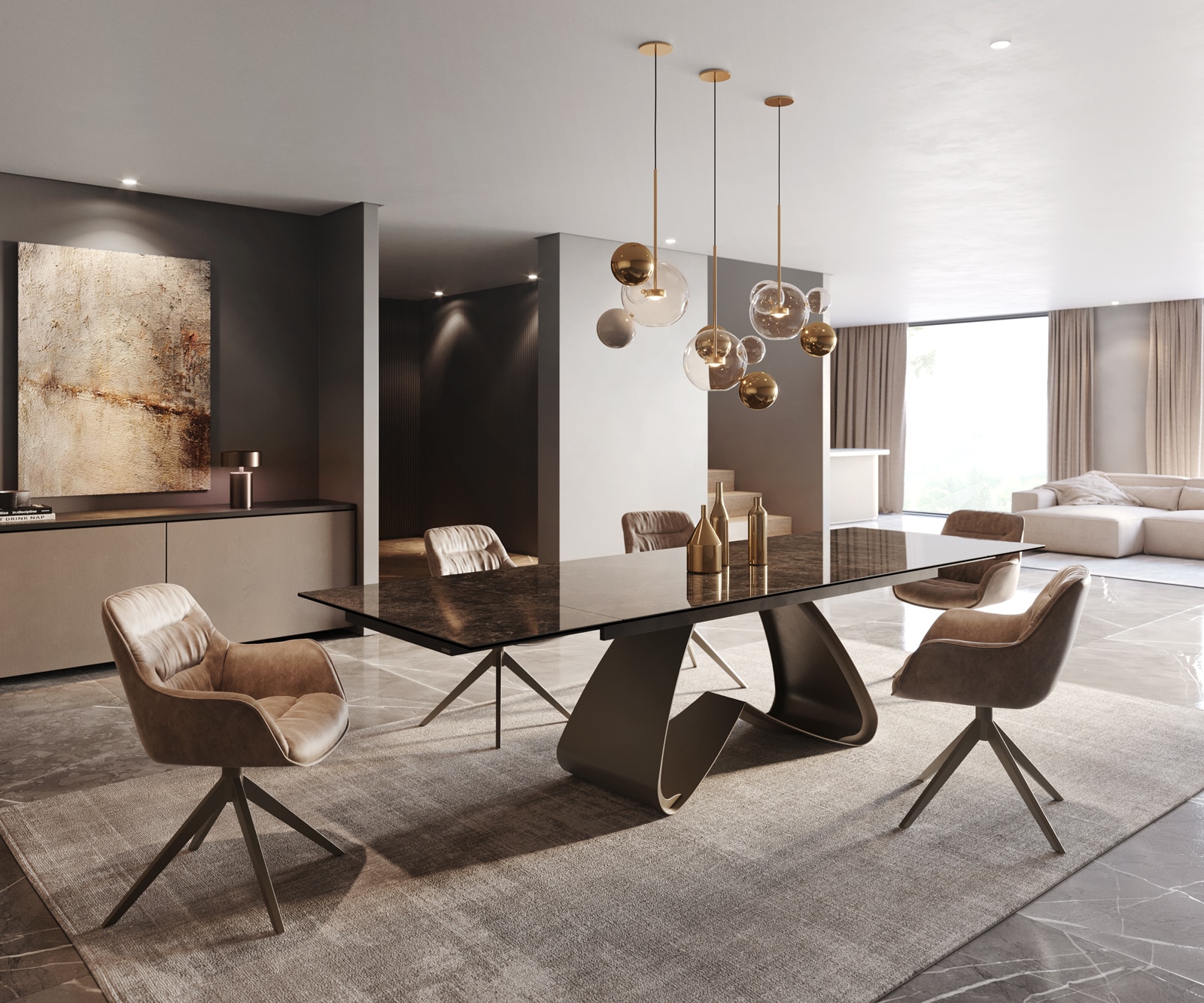 Esstisch Edge 200-300x100 Keramik Laminam® Emperador Extra Lucidato Dunkelbraun W-Gestell Effektfinish Titan ausziehbar 4 Esstisch Edge 200-300x100 Keramik Laminam® Emperador Extra Lucidato Dunkelbraun W-Gestell Effektfinish Titan ausziehbar 4