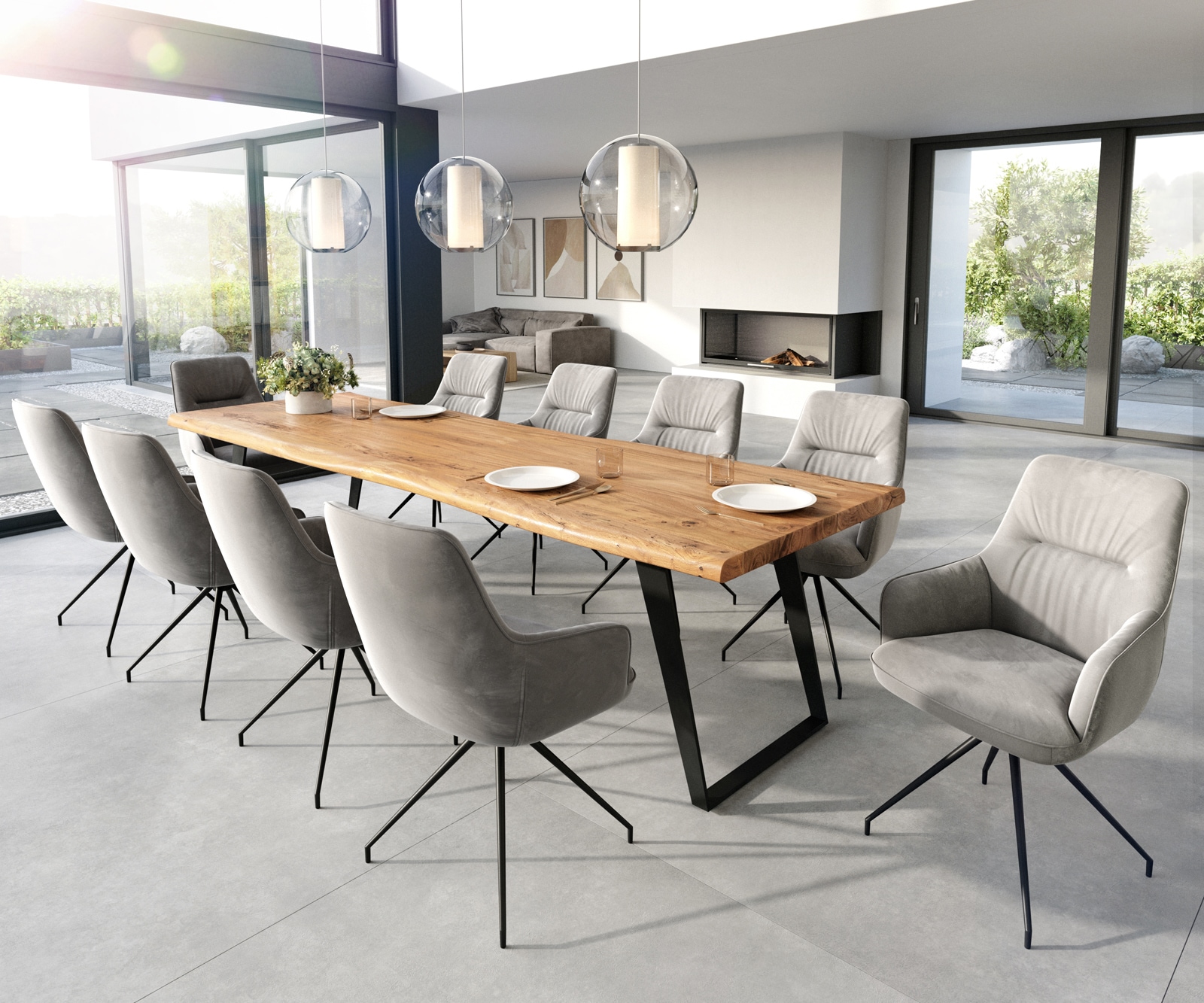 Esszimmerstuhl Zelia-Flex mit Armlehnen Samt Grau Kreuzgestell konisch Schwarz Taschenfederkern 3 Esszimmerstuhl Zelia-Flex mit Armlehnen Samt Grau Kreuzgestell konisch Schwarz Taschenfederkern 3