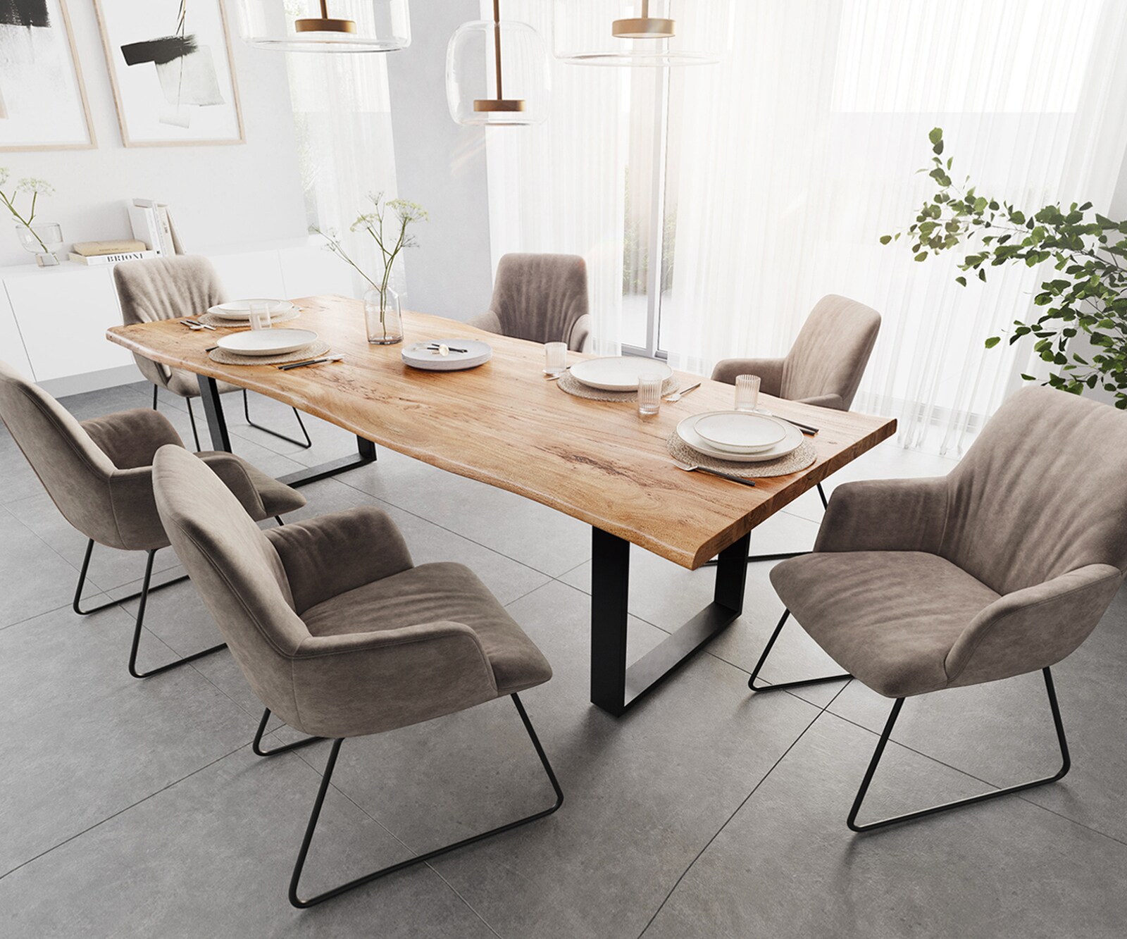 Table à manger Edge 280x100 XL acacia nature patin noir Live-Edge 5