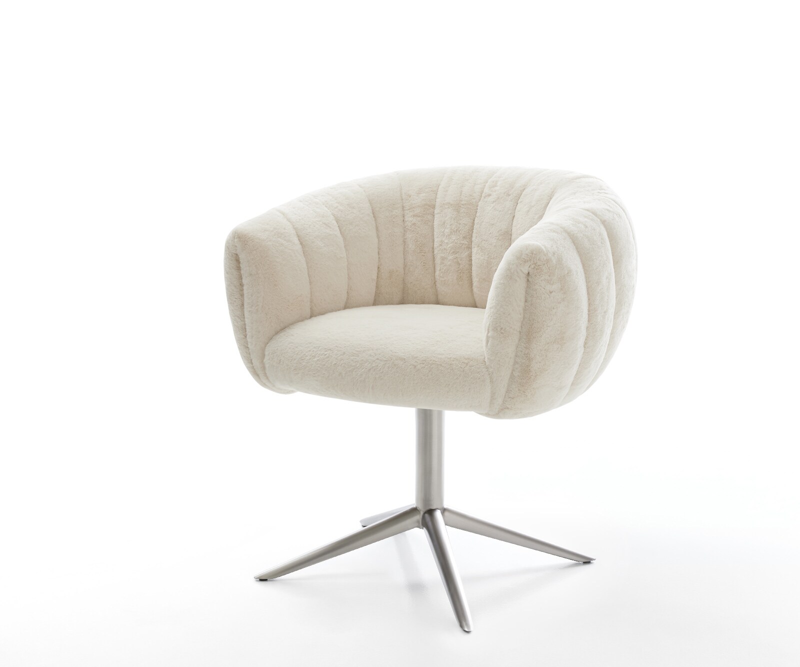 Drehstuhl Jada-Flex Plüsch Creme-Weiß Fußkreuz Edelstahl 360° drehbar Wippfunktion Taschenfederkern