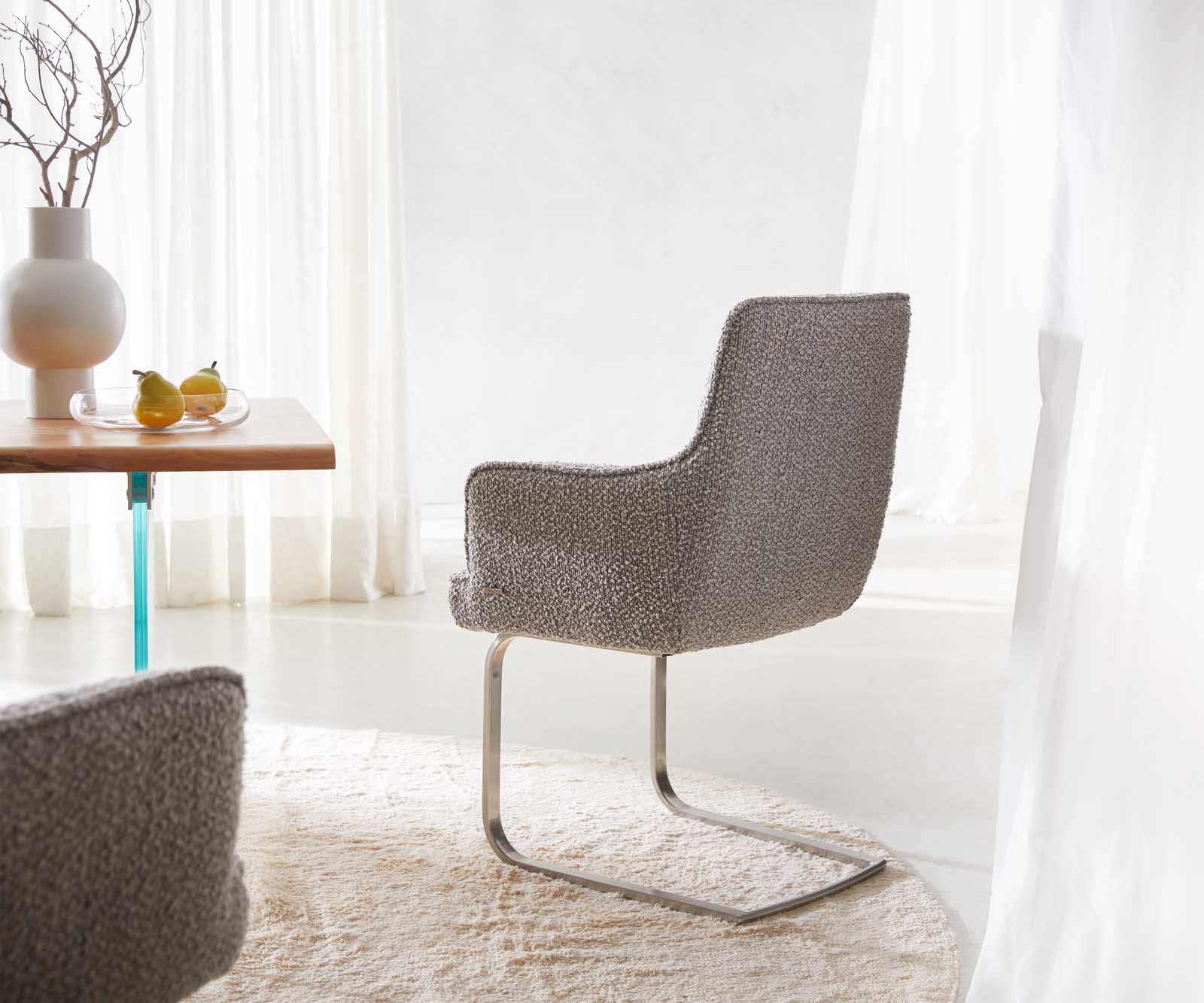 Freischwinger Heira-Flex mit Armlehnen Bouclé Silbergrau Freischwinger flach Edelstahl Taschenfederkern 4 Freischwinger Heira-Flex mit Armlehnen Bouclé Silbergrau Freischwinger flach Edelstahl Taschenfederkern 4