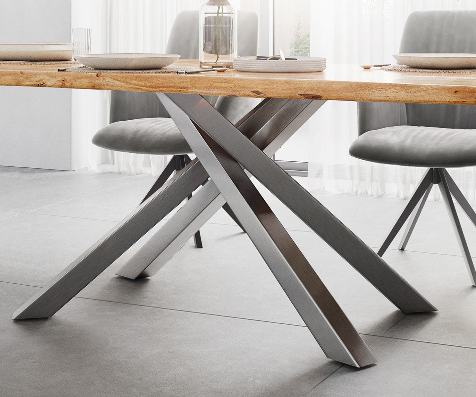 Esstisch Edge 200x100 Akazie Natur Kreuzgestell Rechteck Edelstahl Live-Edge 4 Esstisch Edge 200x100 Akazie Natur Kreuzgestell Rechteck Edelstahl Live-Edge 4