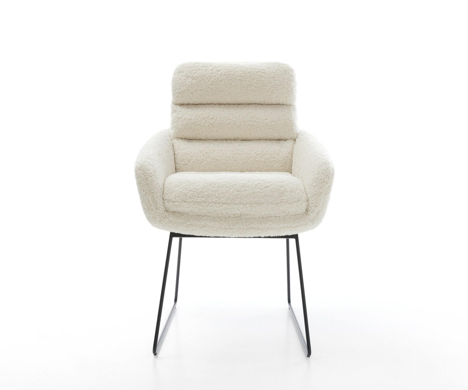 Chaise-de-salle-à-manger Abelia-Flex avec accoudoirs tissu teddy beige pied trapèze noir 2