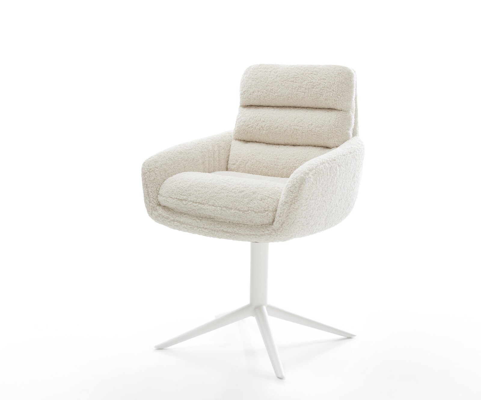 Chaise-pivotante Abelia-Flex avec accoudoirs tissu teddy beige pied de chaise 4 branches blanc pivotement sur 360° fonction bascule