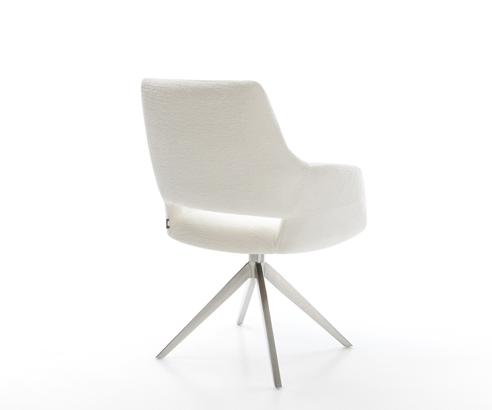 Drehstuhl Yago-Flex mit Armlehnen Bouclé Soft Beige Kreuzgestell breit Edelstahl 360° drehbar Wippfunktion Taschenfederkern 5