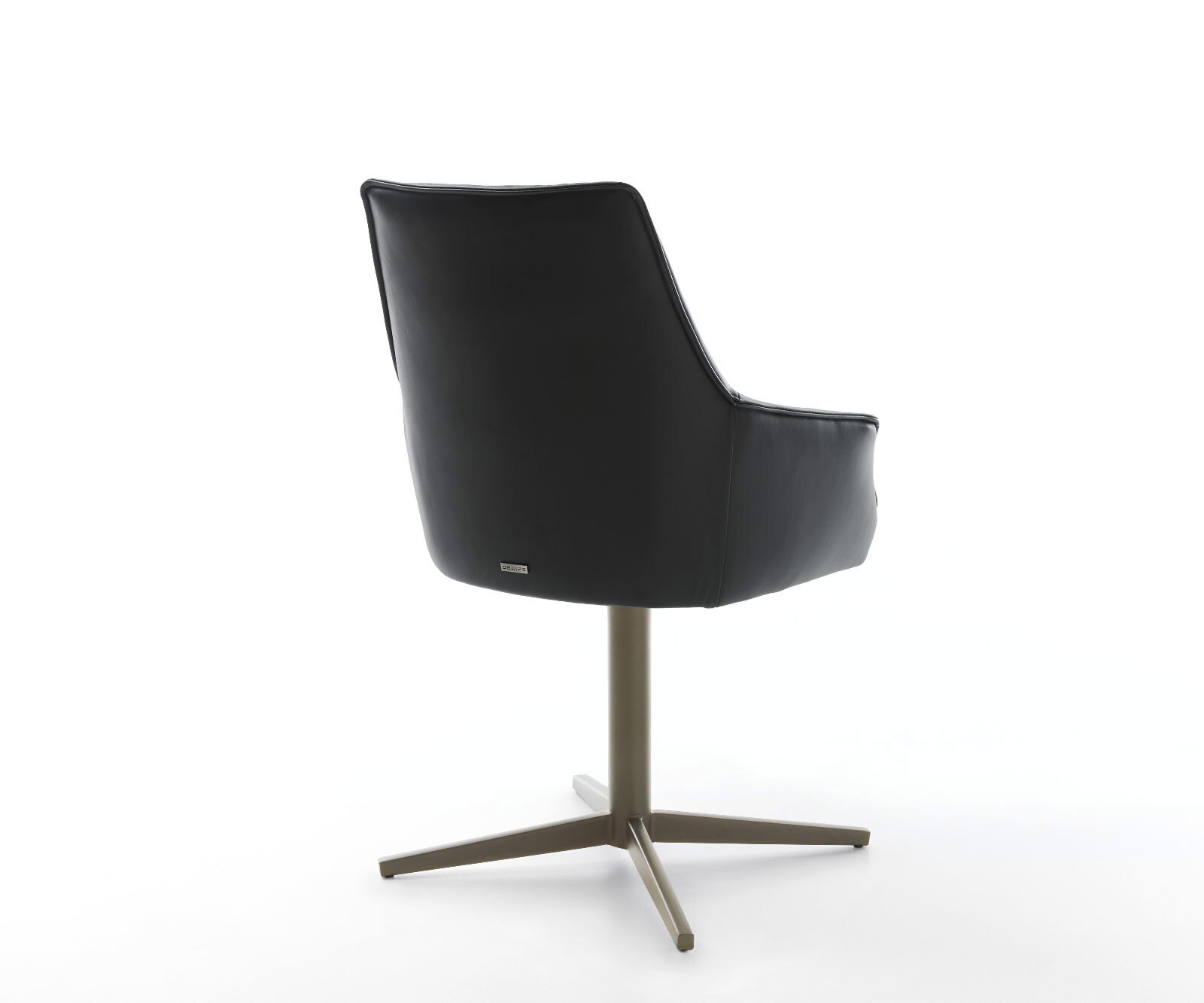 Chaise-pivotante Alja-Flex avec accoudoirs cuir de vache noir pied de chaise 4 branches aspect titane pivotement sur 360° ressorts ensachés 4