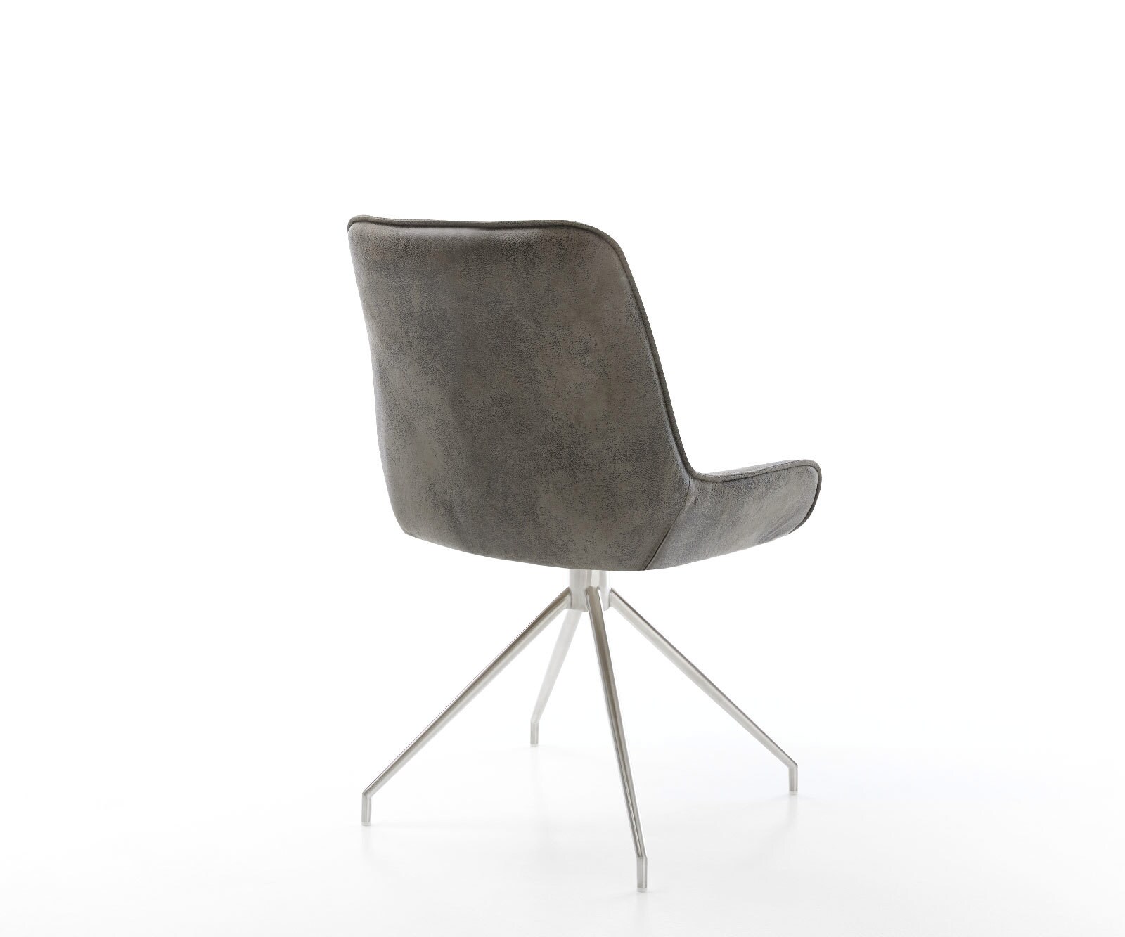 Chaise-de-salle-à-manger Taimi-Flex microvelours gris antique pied croisé conique acier inoxydable brossé 4